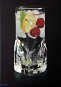 Still Water with cherries, lemon and a sprig of mint
