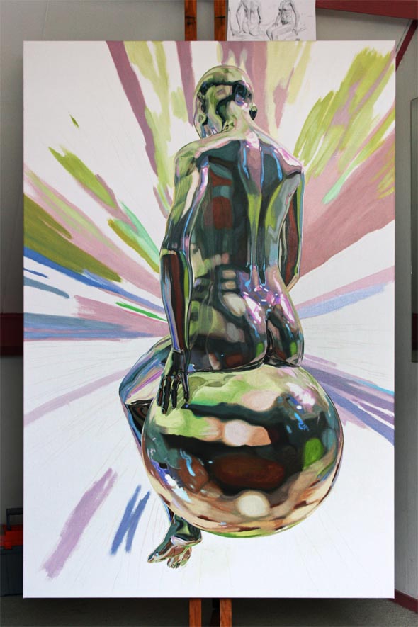 Painting the background, La trascendencia by Peter Strobos.
