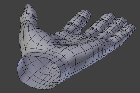 Tweaking palm topology of the polygonal hand mesh.