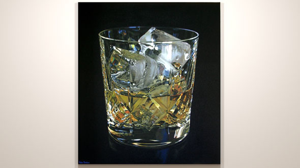 Oil painting on exhibition, Whisky glass by Peter Strobos.