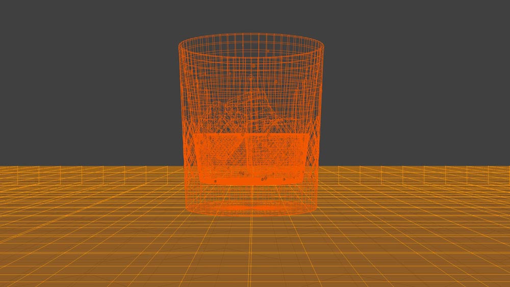 Crystal whisky glass 3D model, wireframe mesh.