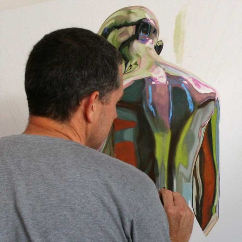 Oil painting in progress, La trascendencia by Peter Strobos.