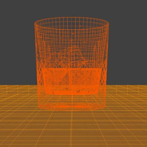 Crystal whisky glass 3D model, wireframe mesh.