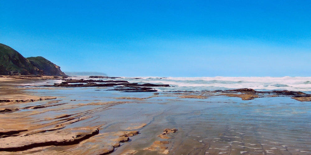 Oil on canvas seascape painting close-up from Wilderness Beach by artists Peter Strobos.