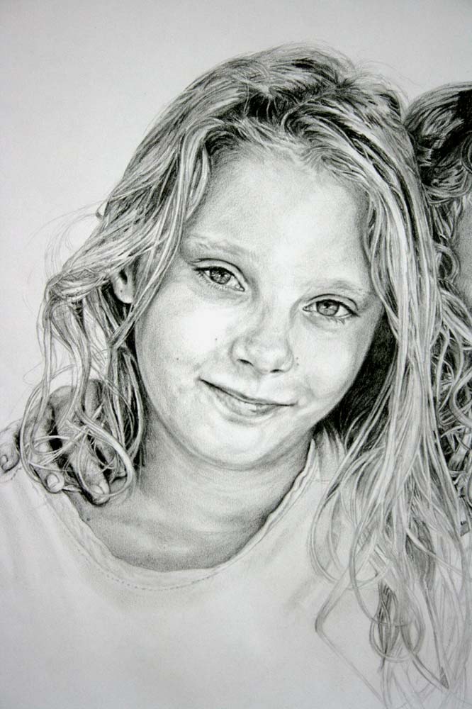 Portrait drawing of a child with straight hair by Peter Strobos.