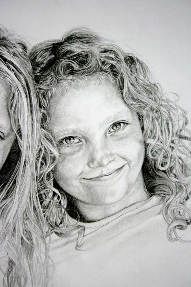 Portrait drawing of a child with curly hair by Peter Strobos.