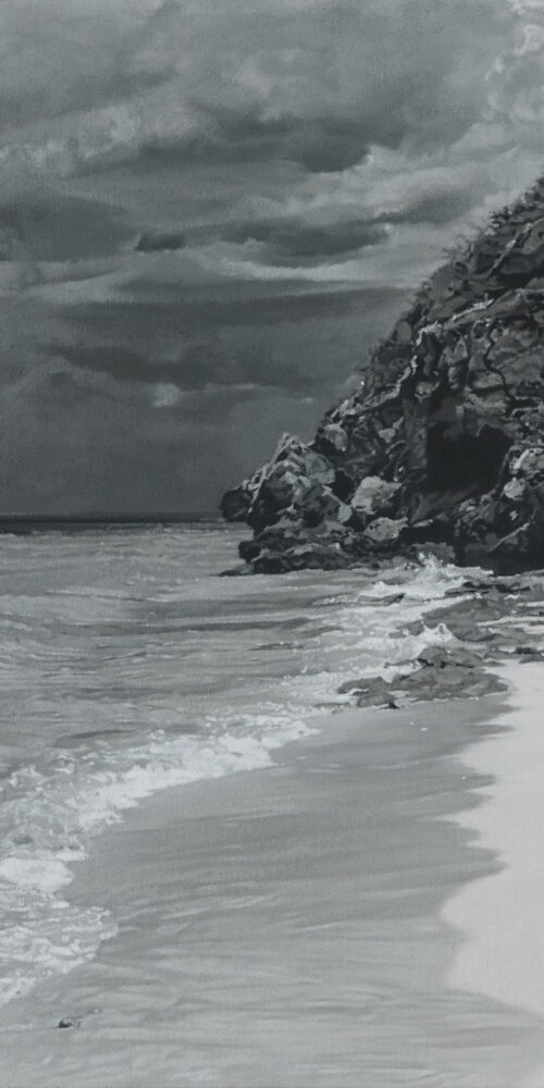 Oil on canvas, monochrome seascape painting, Sapphire by Peter Strobos.